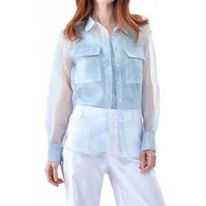NEW INSIGHT sheer organza solid blouse in spring blue